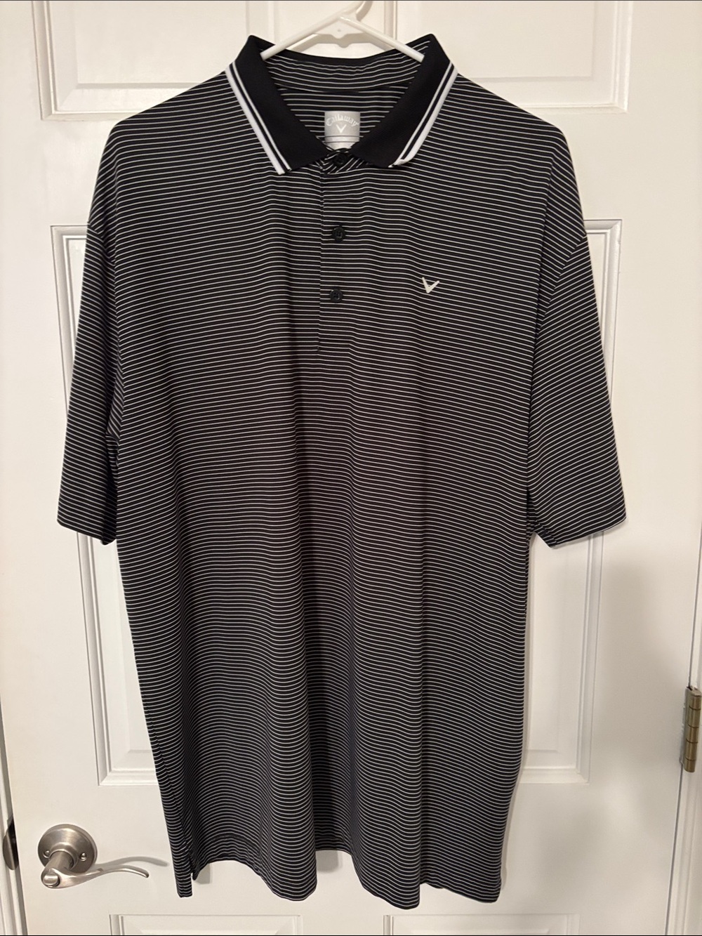 Callaway Black and White Striped Polo Shirt